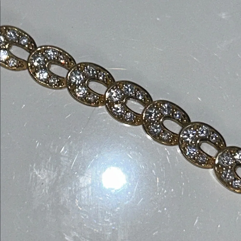 NWOT Gold Plt Sterling Silver Rhinestone Horseshoe Link Designer Line Bracelet